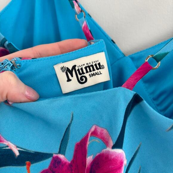 SOLD! DO NOT BUY! Show Me Your Mumu Mini Dress Blue Pink Tropical Floral - Picture 7 of 7